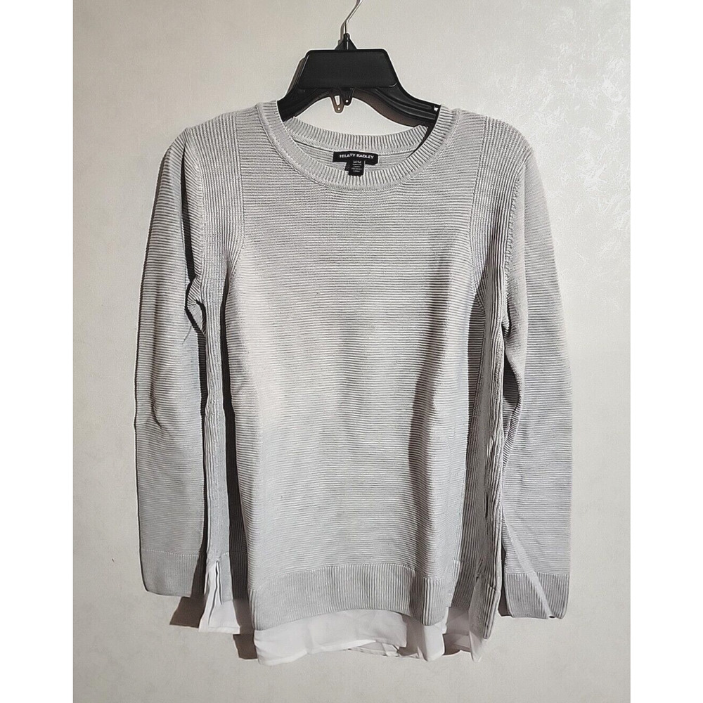 Hilary Radley Womens Crew Neck Long Sleeves 2fer Sweater Pick sz M Gray